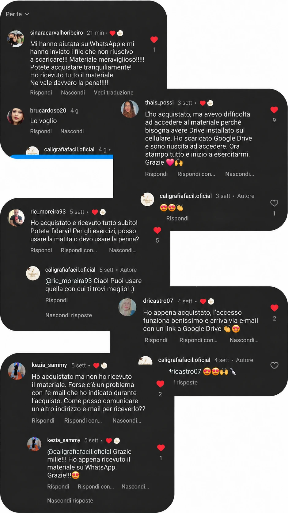 Commenti degli iscritti brasiliani, tradotti in italiano